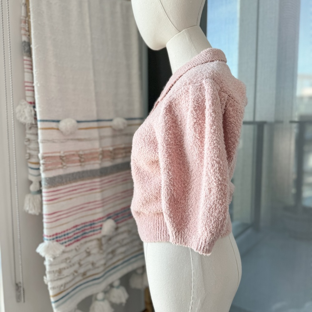 Reformation Light Pink Fuzzy Short Sleeves Collared Pullover Polo Women’s Small - Picture 3 of 8